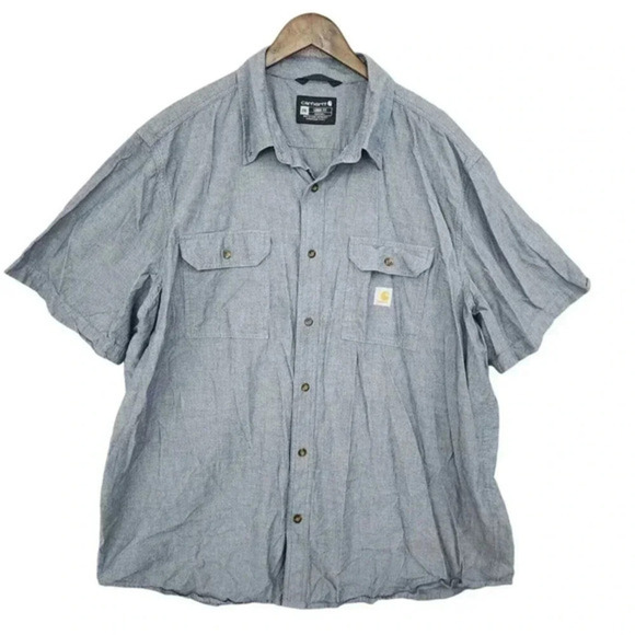Carhartt Blue Short Sleeve Button-Up Shirt 2XL Loose Fit Men's 12CT - Picture 1 of 7